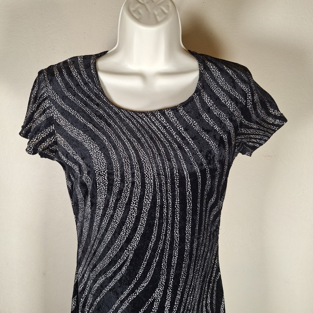 Y2K Whimsigoth Moire Wave Abstract Velour Burnout Scoop Neck Column Maxi Dress - Picture 8 of 9